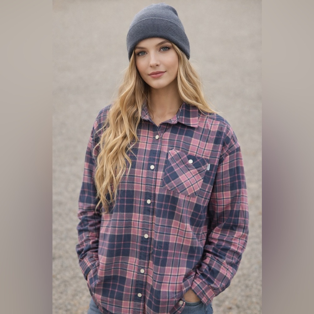 Burton Pink and Gray Plaid Pocketed Jacket shirt NWOT